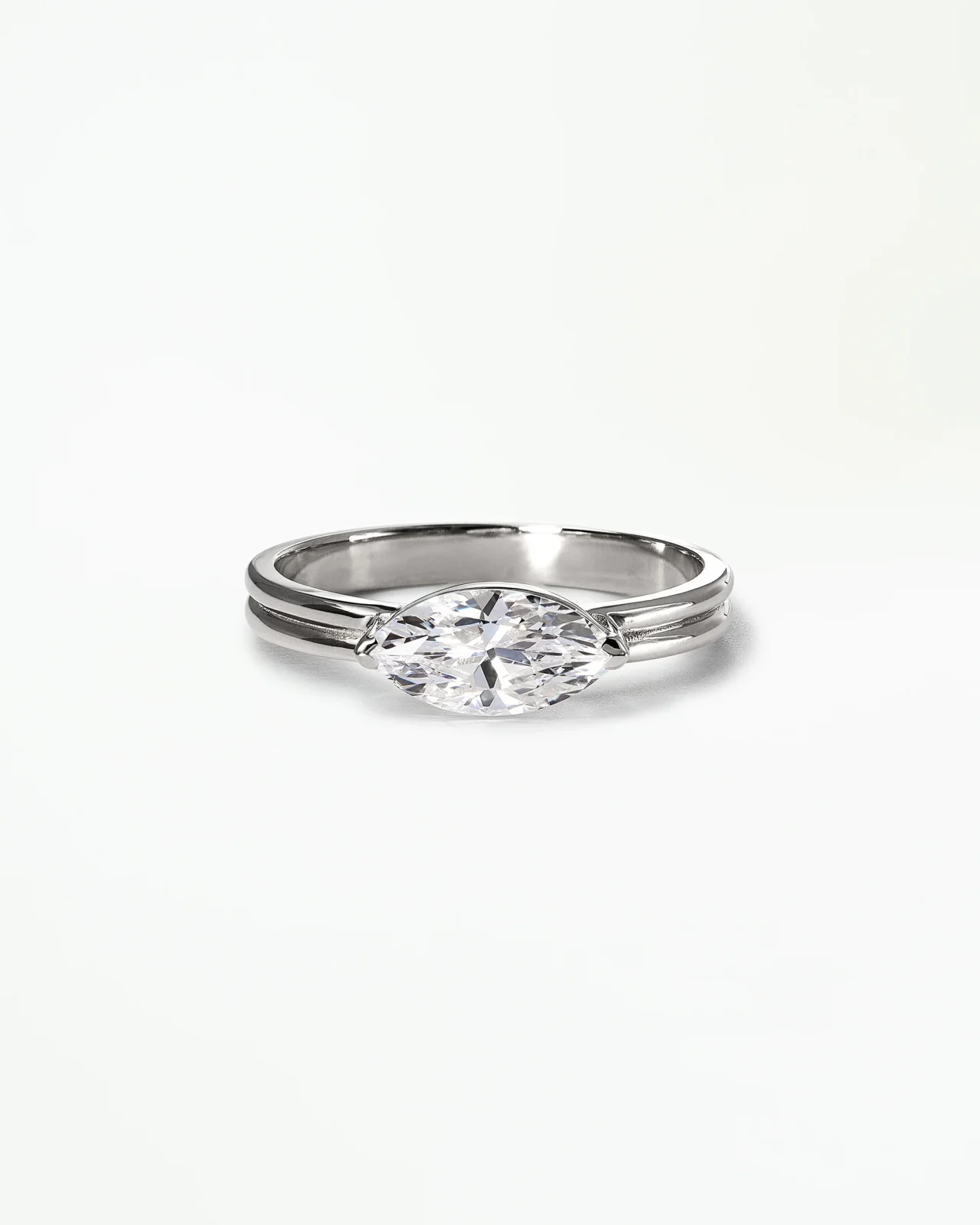 Marquise Cut Diamond Ridge Solitaire Ring - Image 2