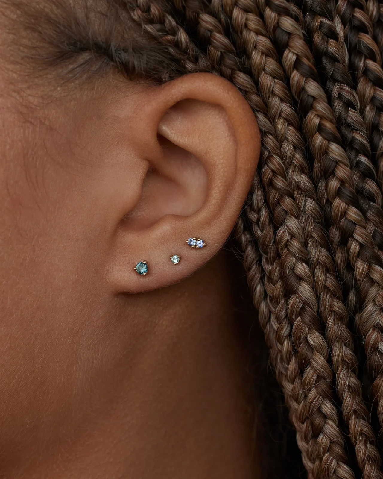 Medium Round Cut Teal Sapphire Stud Earring - Image 2