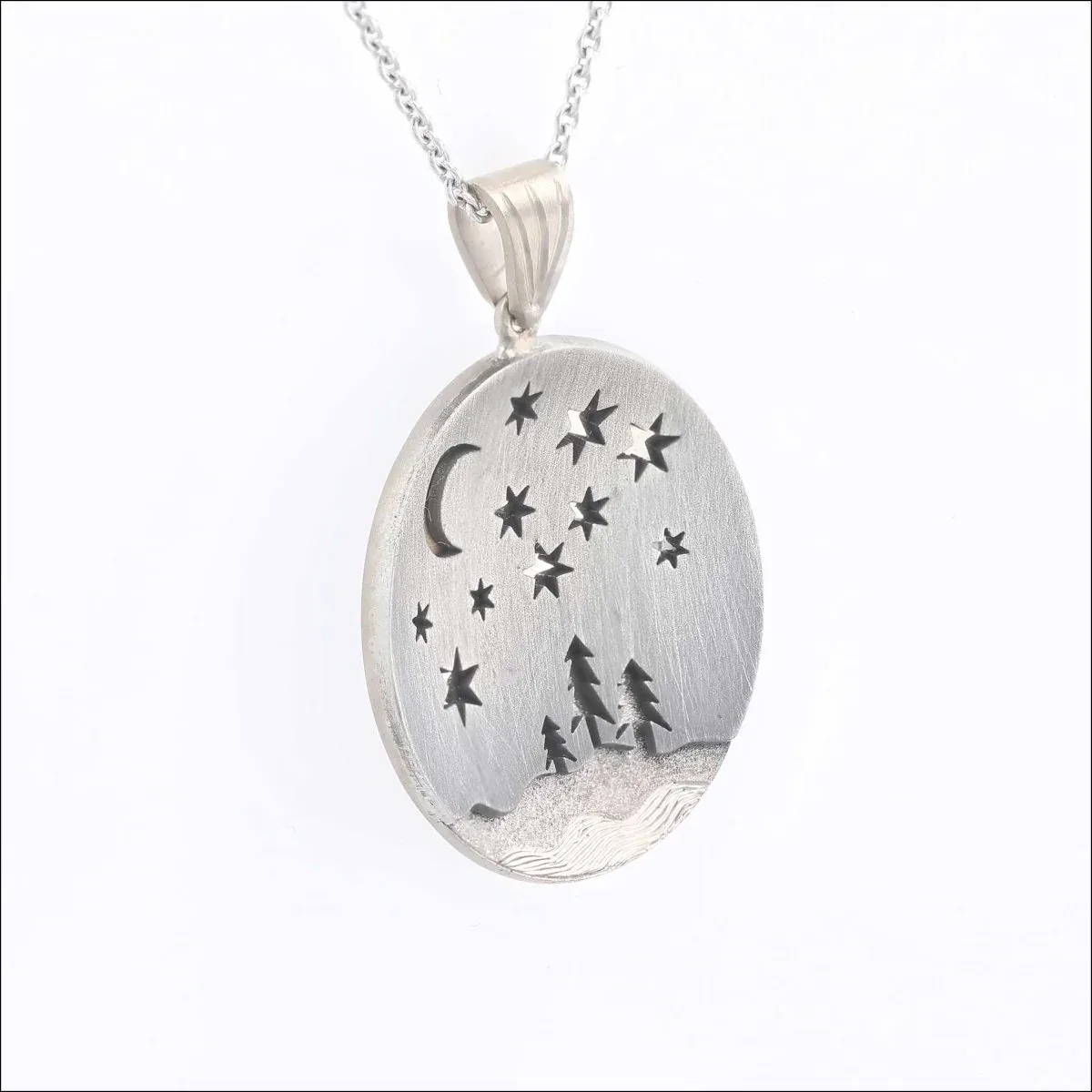 Moon Stars and River Disc Pendant Sterling Silver 18KY 14KW - Image 2