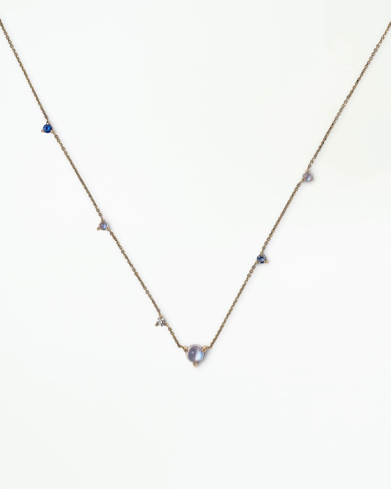 Moonstone and Diamond Linear Chain Necklace