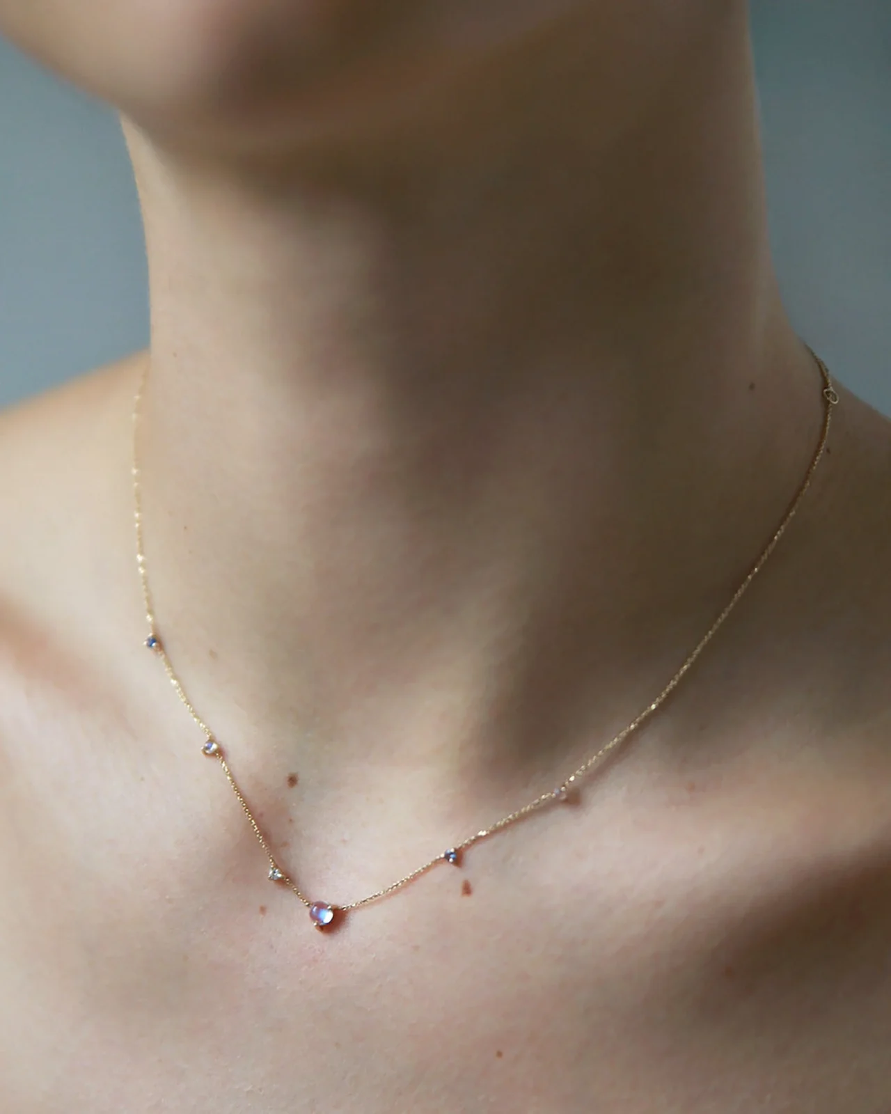 Moonstone and Diamond Linear Chain Necklace - Image 2
