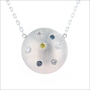 Multi-Color Flush Set Diamond Disc Necklace 19" 14KW