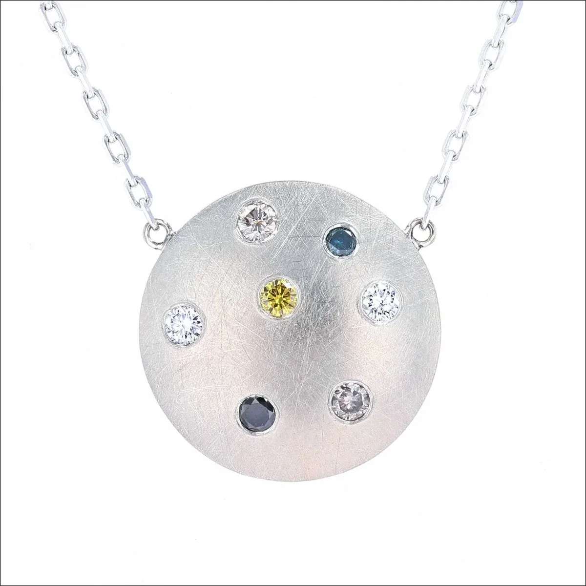 Multi-Color Flush Set Diamond Disc Necklace 19" 14KW