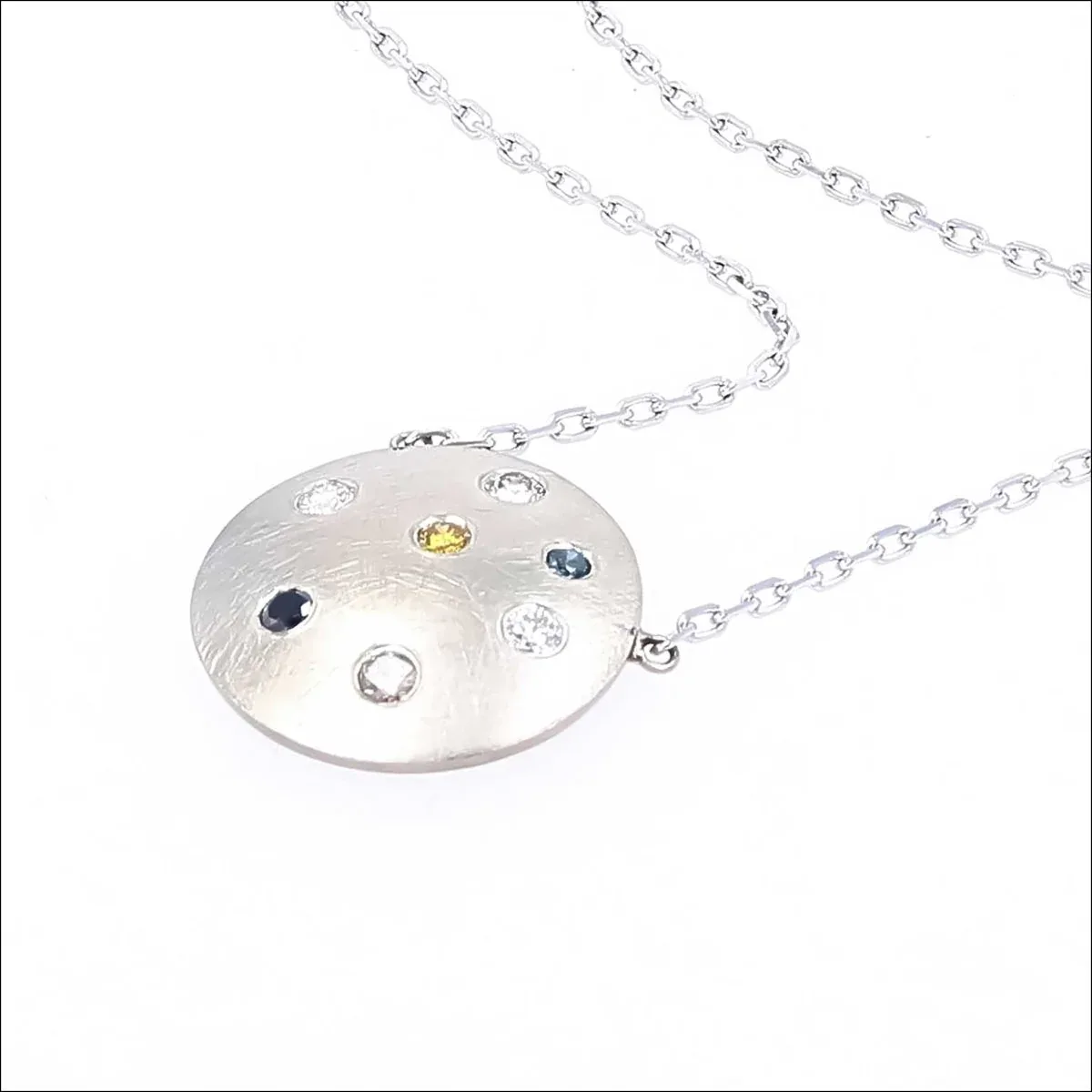 Multi-Color Flush Set Diamond Disc Necklace 19" 14KW - Image 2