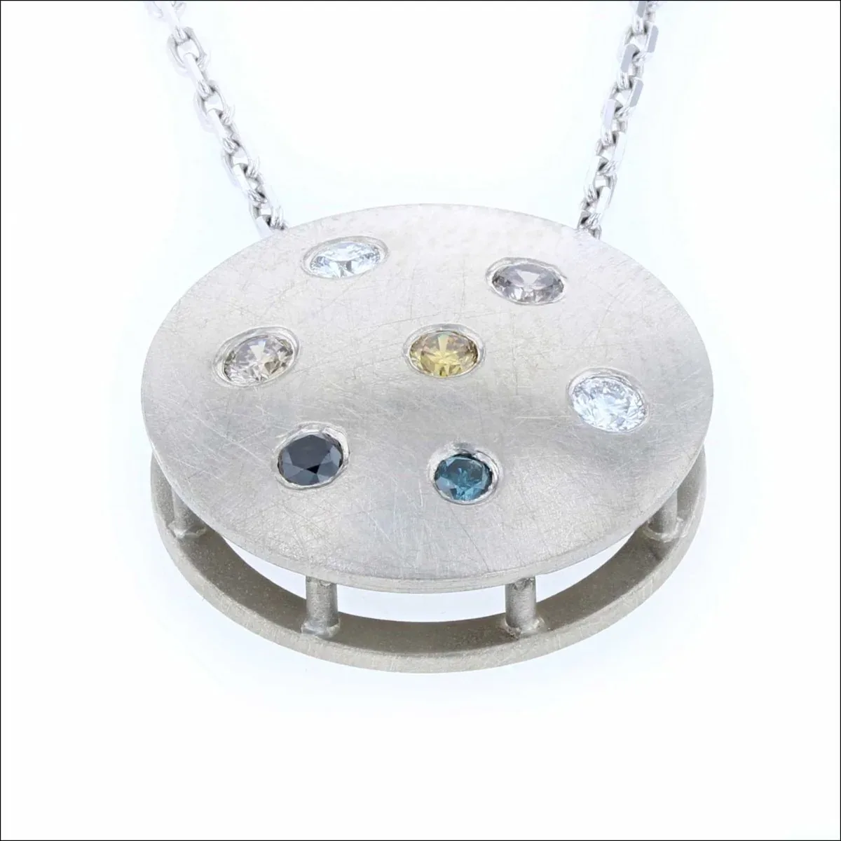Multi-Colored Diamond Disc Pendant 14KW - Image 2