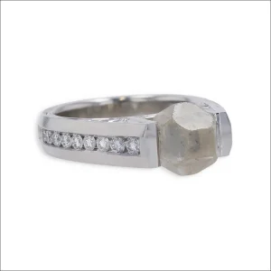 Octahedron Diamond Hand Engraved Ring Platinum