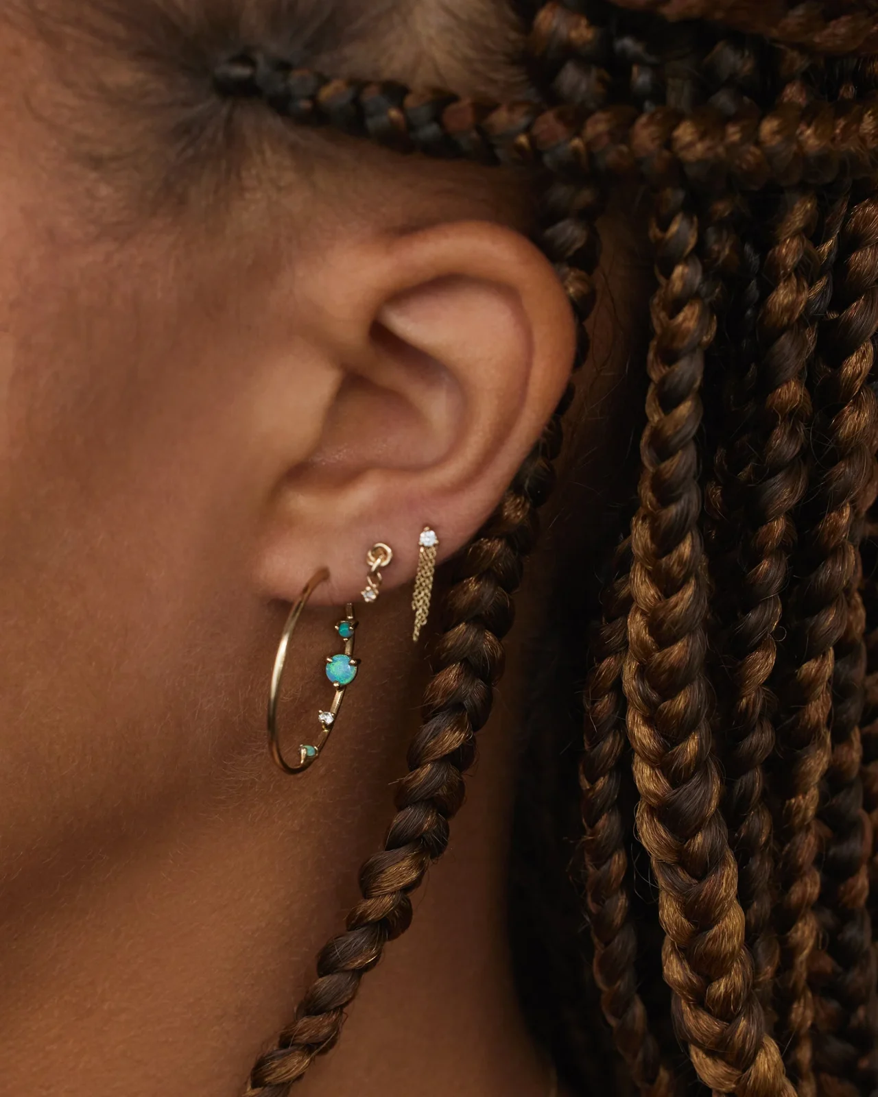 Opal and Diamond Inverted Hoop Earring - Image 2