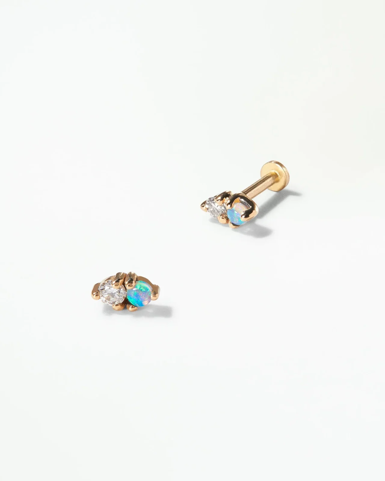 Opal and Diamond Two-Step Flat Back Earring