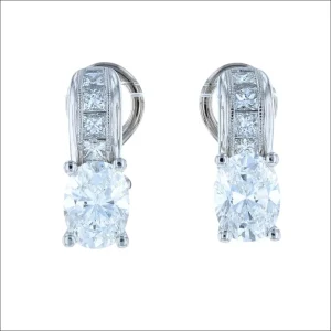 Oval and Princess Cut Diamond Earrings Platinum (Consignment)