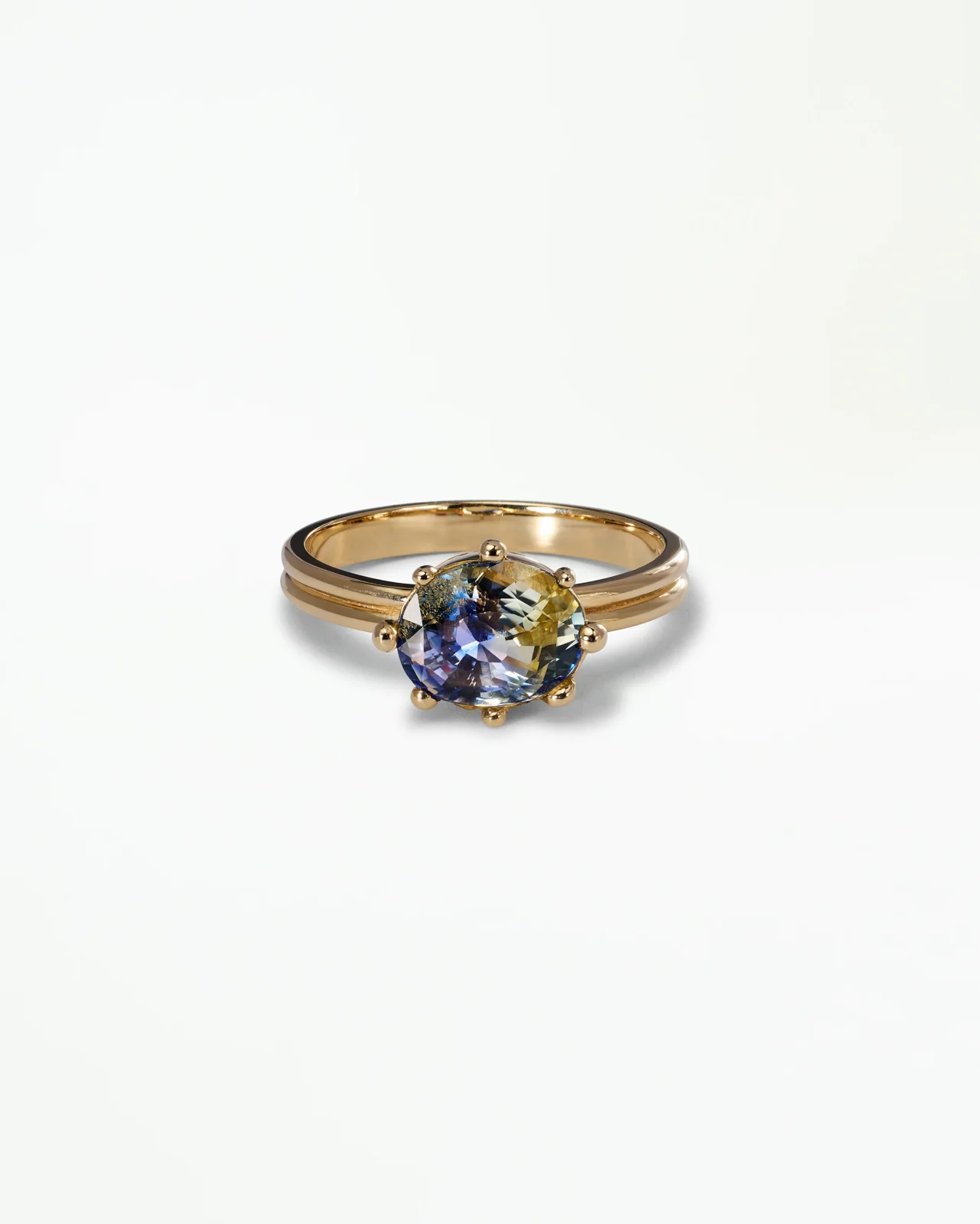 Oval Cut Sapphire Beaded Solitaire Ring No. 14
