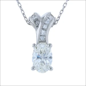 Oval Diamond and Princess Cut Diamond Pendant Platinum (Consignment)