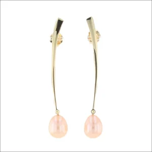 Peach Drop Shaped Freshwater Pearl Forged Earrings 18KY (Consignment)