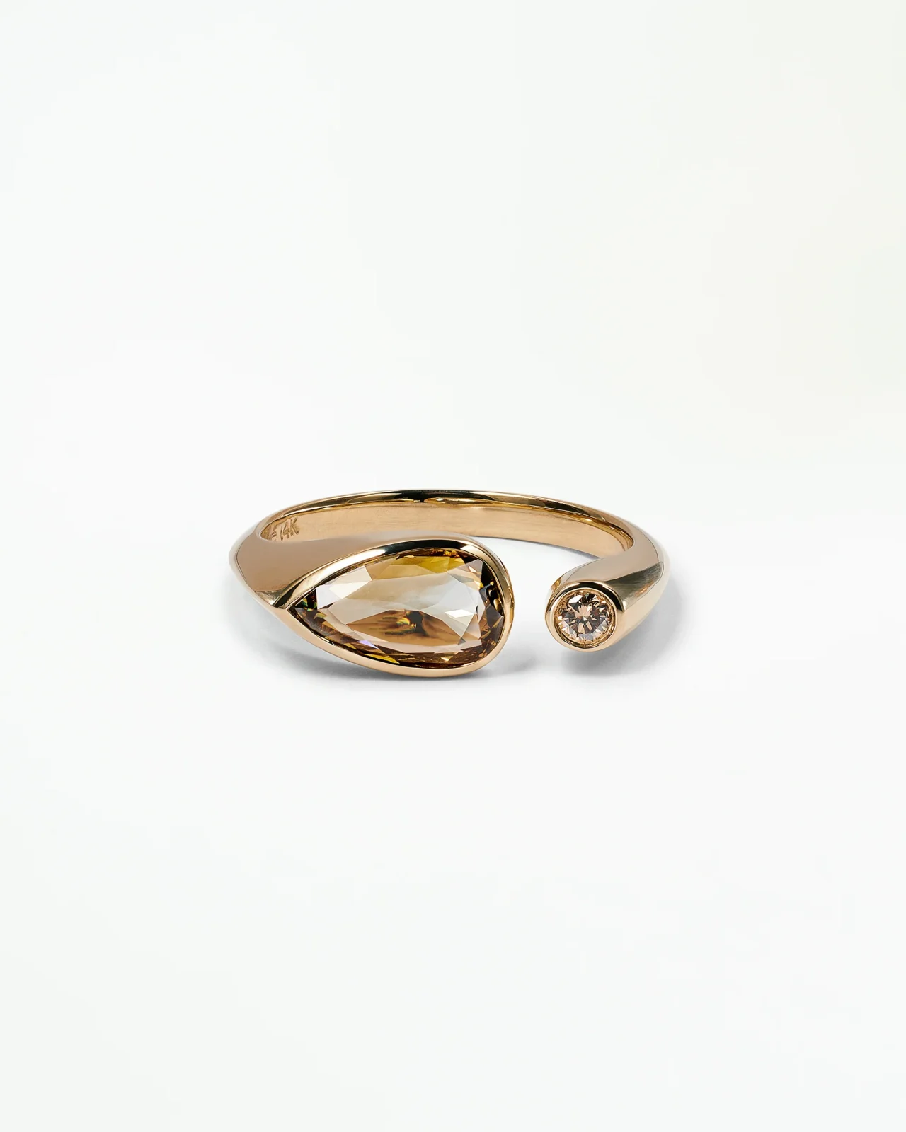 Pear and Round Cut Champagne Diamond Dyad Signet Ring No. 12