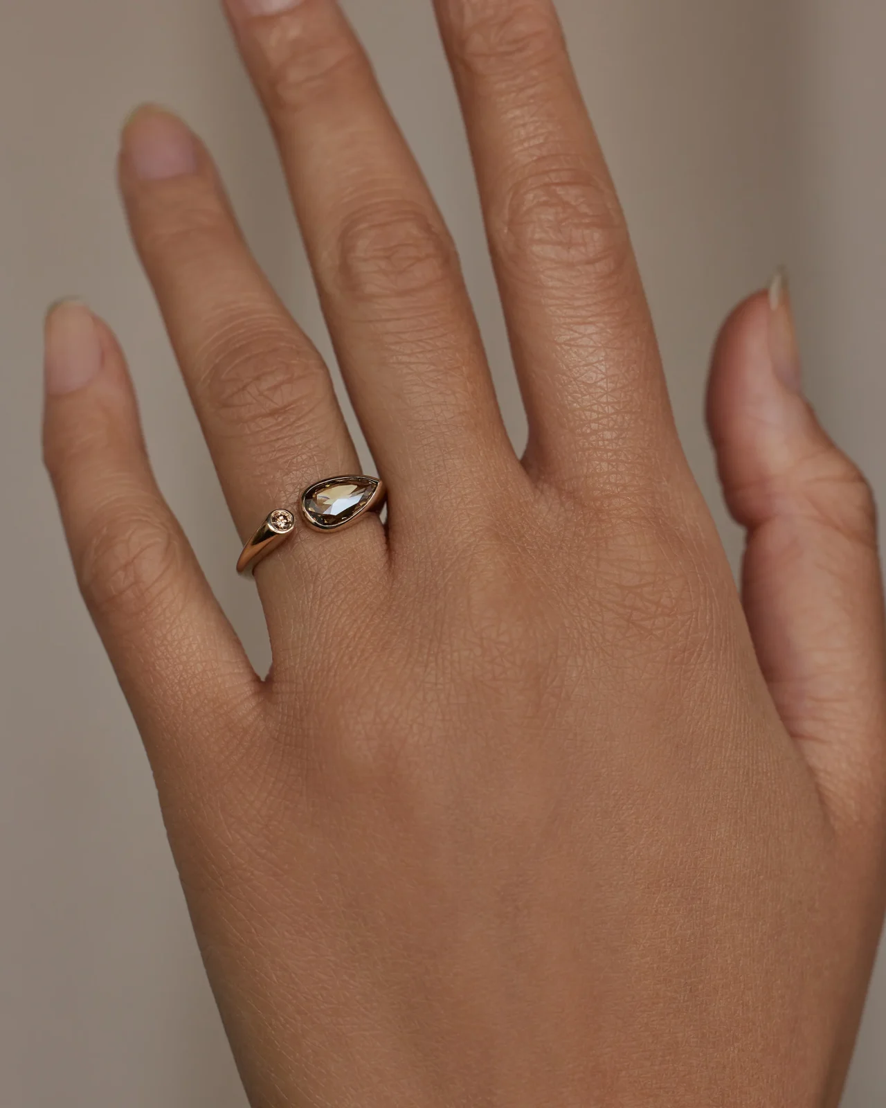 Pear and Round Cut Champagne Diamond Dyad Signet Ring No. 12 - Image 2