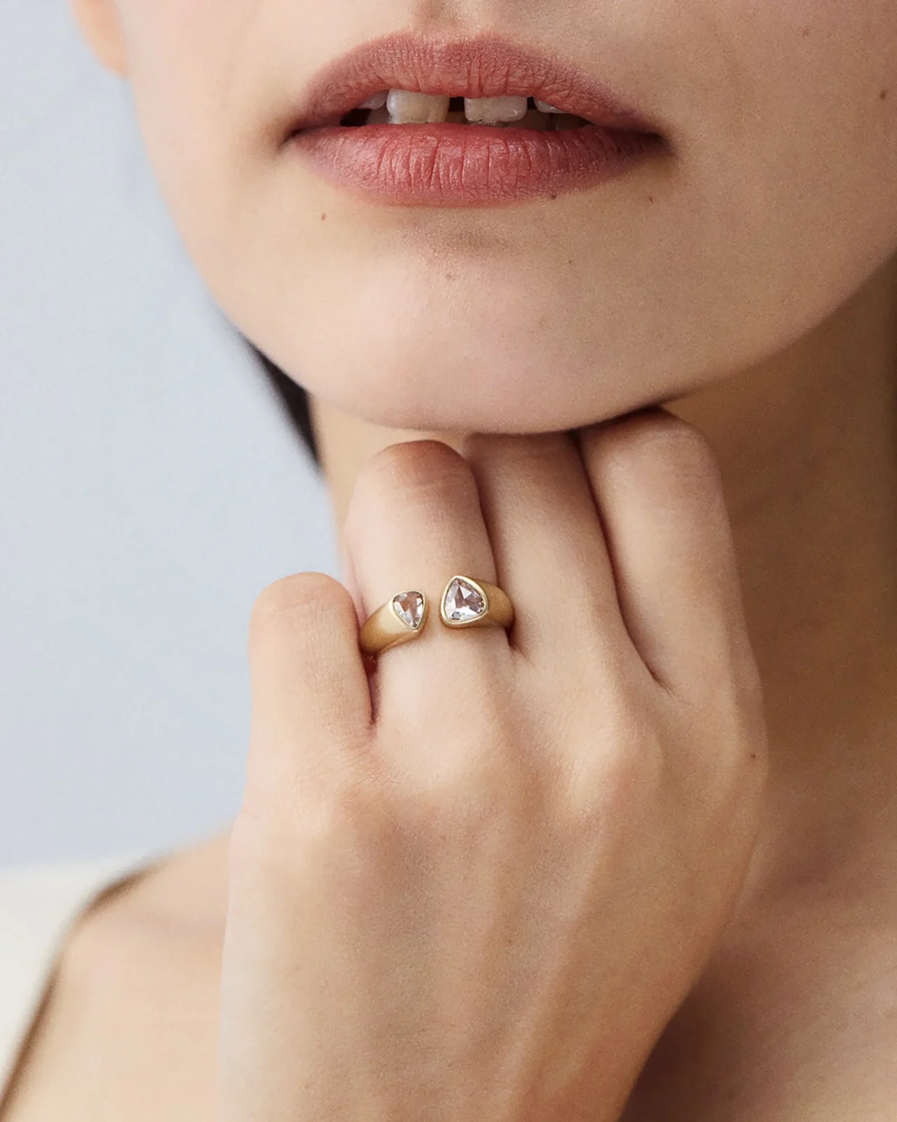 Pear Rose Cut Diamond Dyad Ring - Image 2
