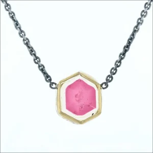 Pink and Tan Tourmaline Slice Necklace 16" Sterling Silver 22KY