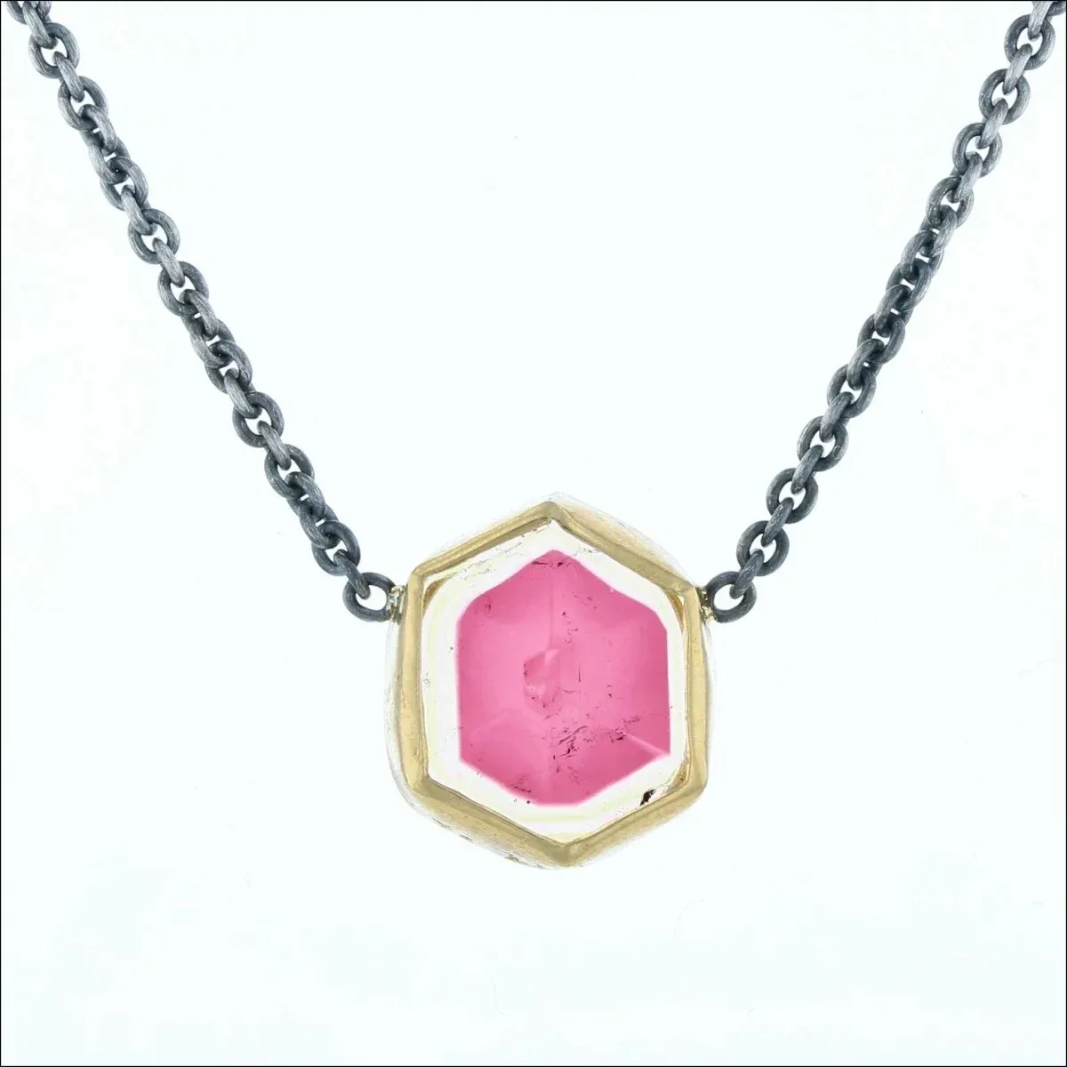 Pink and Tan Tourmaline Slice Necklace 16" Sterling Silver 22KY