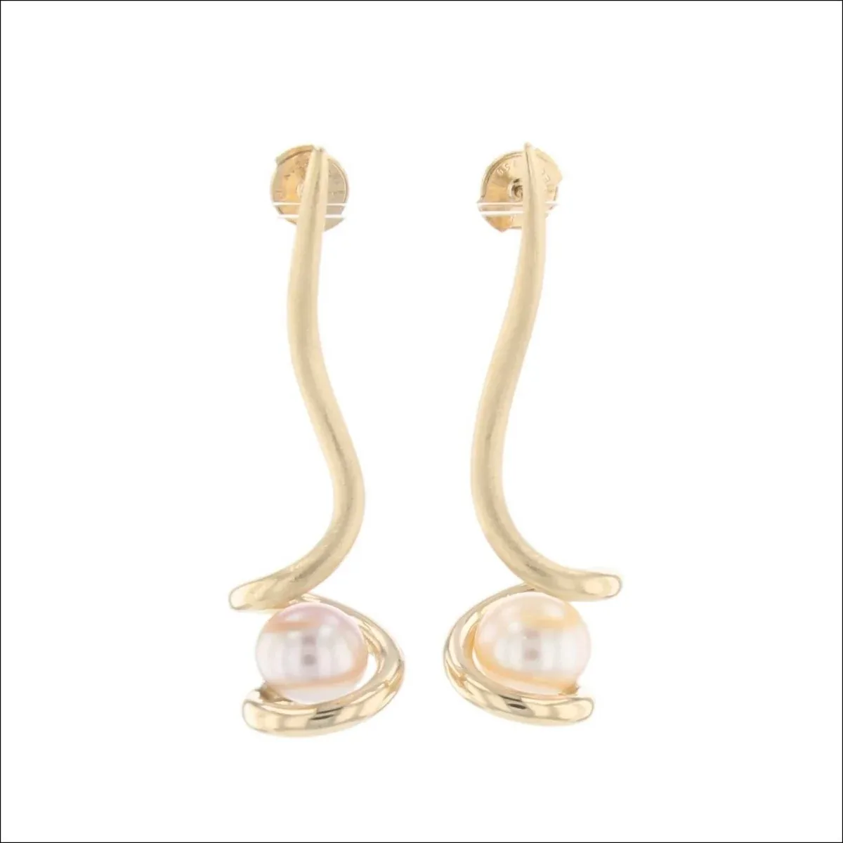Pink Freshwater Button Pearl Spiral Earrings 18KY (Consignment)
