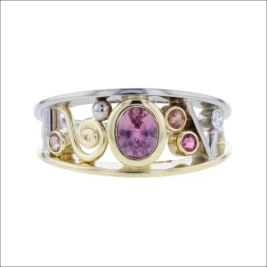 Pink Sapphire Diamond Parts Ring 18KW 18KY (Consignment)