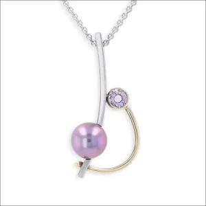 Pink Sapphire Lavender Freshwater Pearl Pendant Sterling Silver 18KY