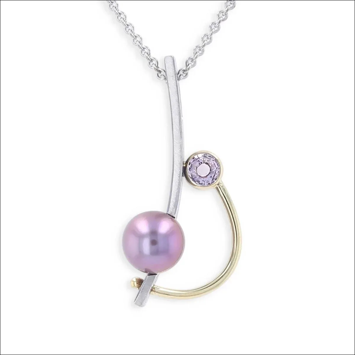 Pink Sapphire Lavender Freshwater Pearl Pendant Sterling Silver 18KY
