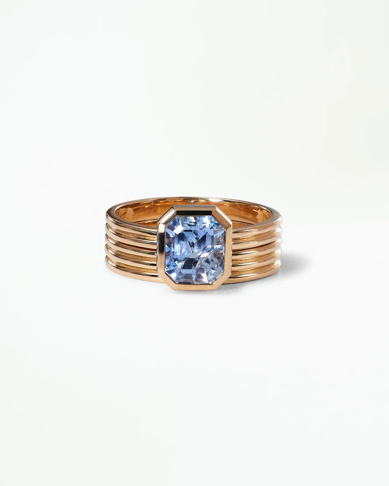 Radiant Cut Sapphire Ridge Ring Set