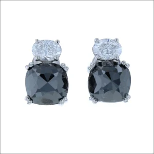 Rose Cut Black Diamond and Oval White Diamond Earrings Platinum (Consignment)