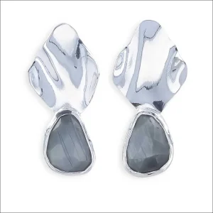 Rose Cut Gray Quartz Wavy Sheet Earrings Sterling Silver