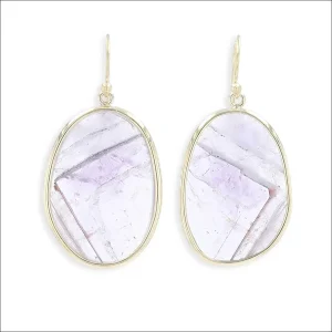 Rose Cut Lavender Included Quartz Dangle Earrings 18KY