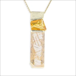 Rutilated Quartz and Golden Beryl Pendant 18KY