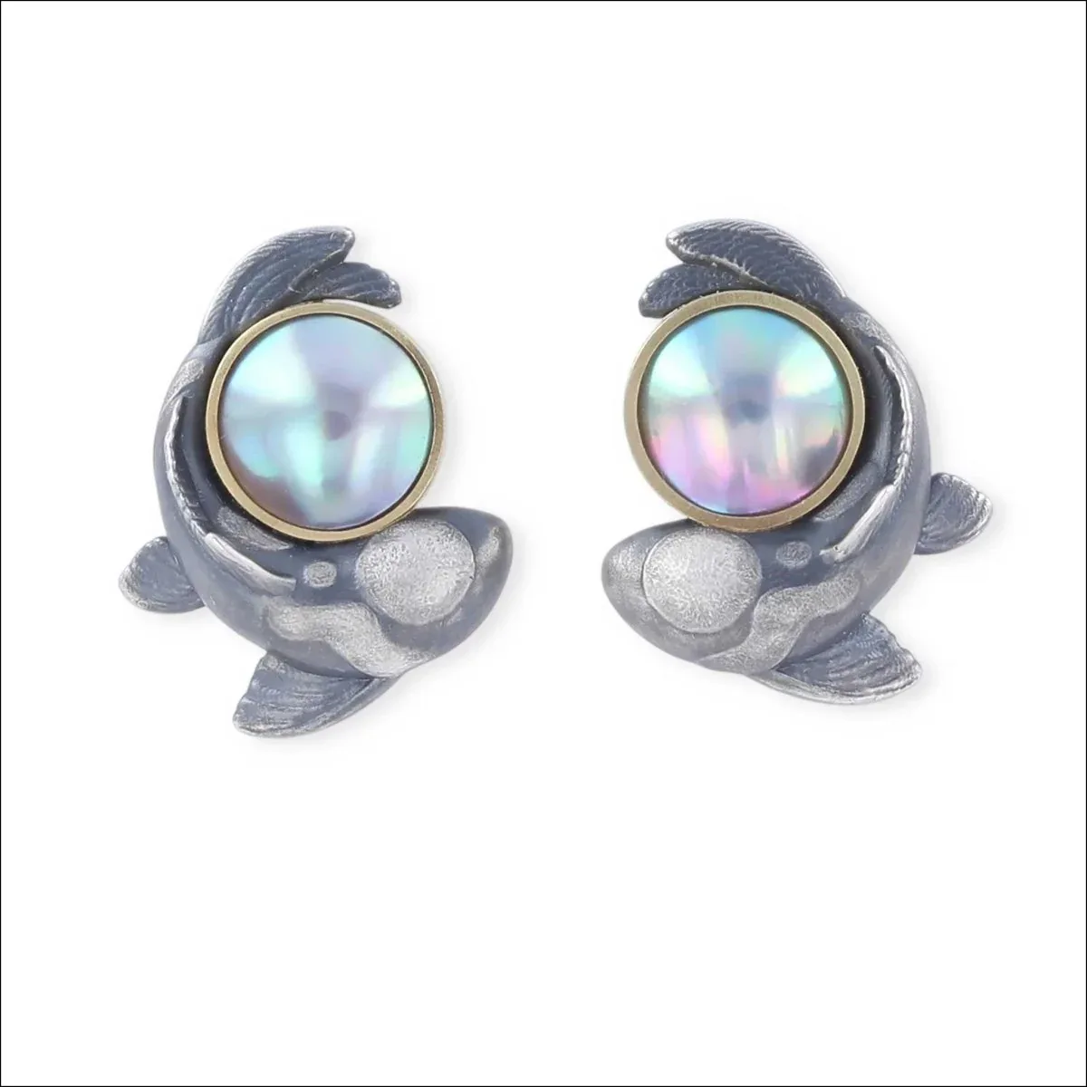 Sea of Cortez Mabé Pearl Koi Fish Stud Earrings Sterling Silver