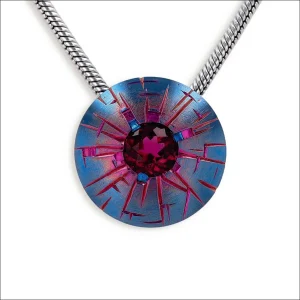 "Shattered Pattern" Rubellite Tourmaline Anodized Niobium Pendant
