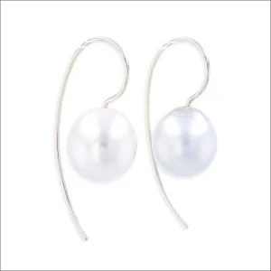 Silver White Tahitian Pearl Wire Earrings 14KW