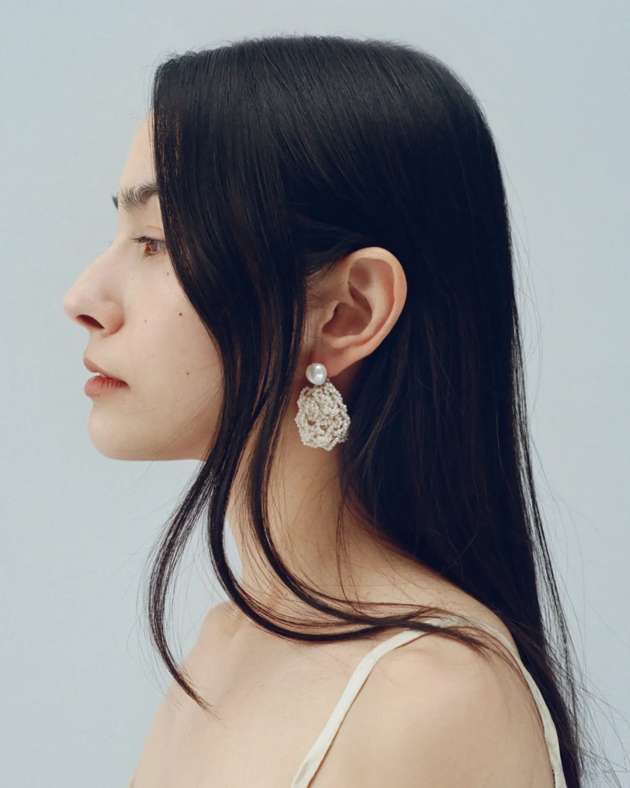 Small Crocheted Pearl Earrings - Image 2