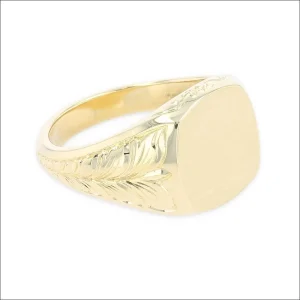 Soft Square Signet Ring with Hand Engraved Sides 18KY