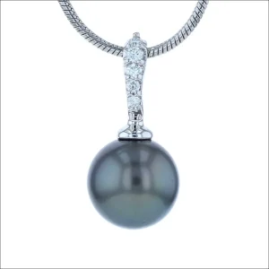 Tahitian Pearl and Diamond Enhancer Pendant 14KW (Consignment)