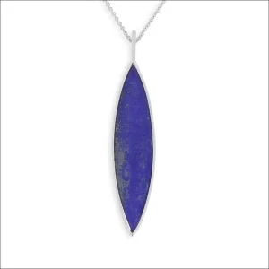 Textured Marquise Shaped Lapis Pendant Sterling Silver