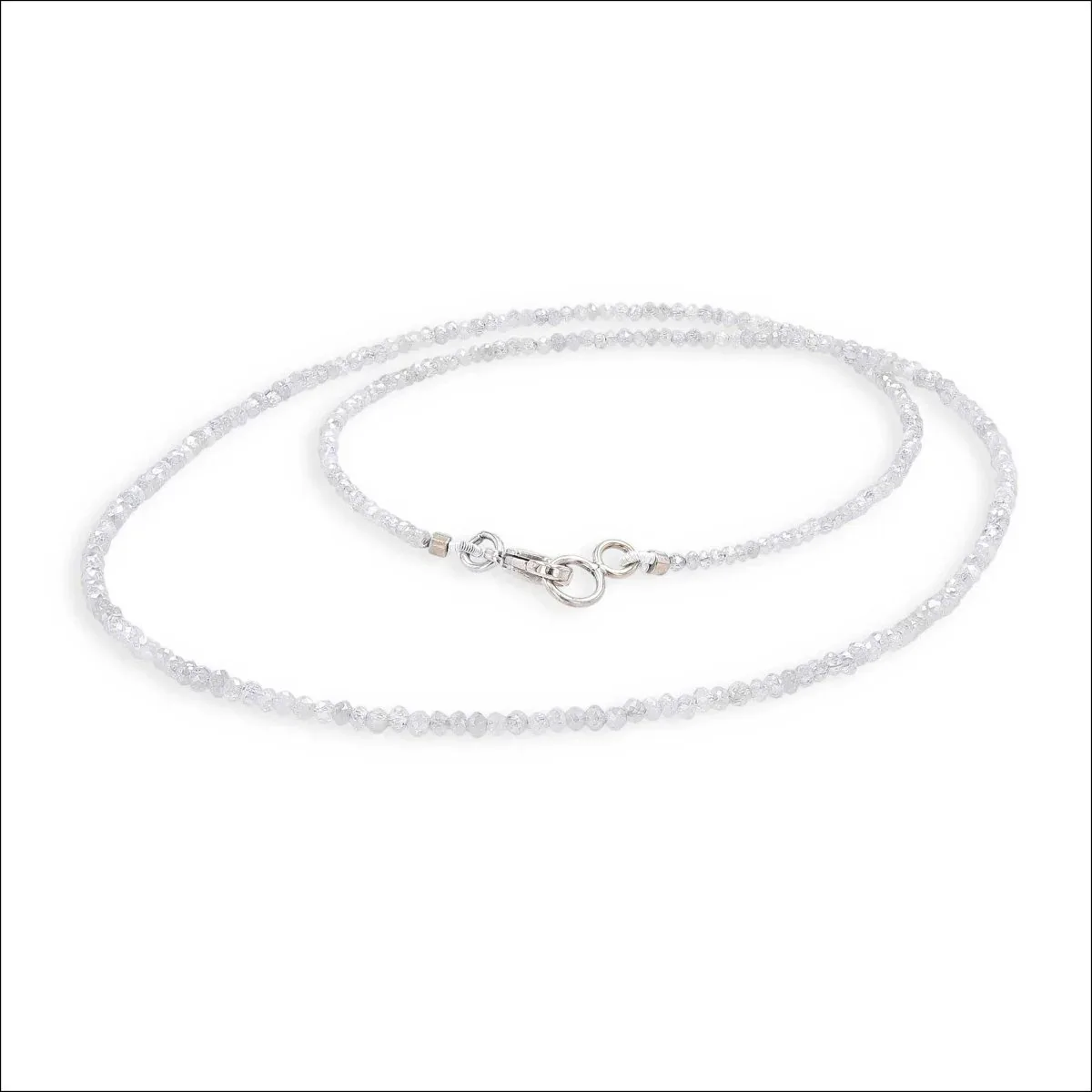 White Diamond Bead Strand Necklace 14KW 17" 12.90cttw
