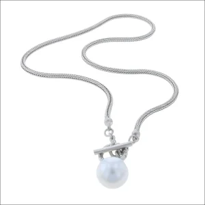 Woven Chain with Diamond Toggle and South Sea Pearl Drop Necklace Platinum 18" (Consignment)